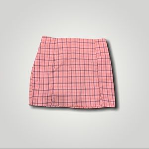 Pink Plaid High Waist Skirt